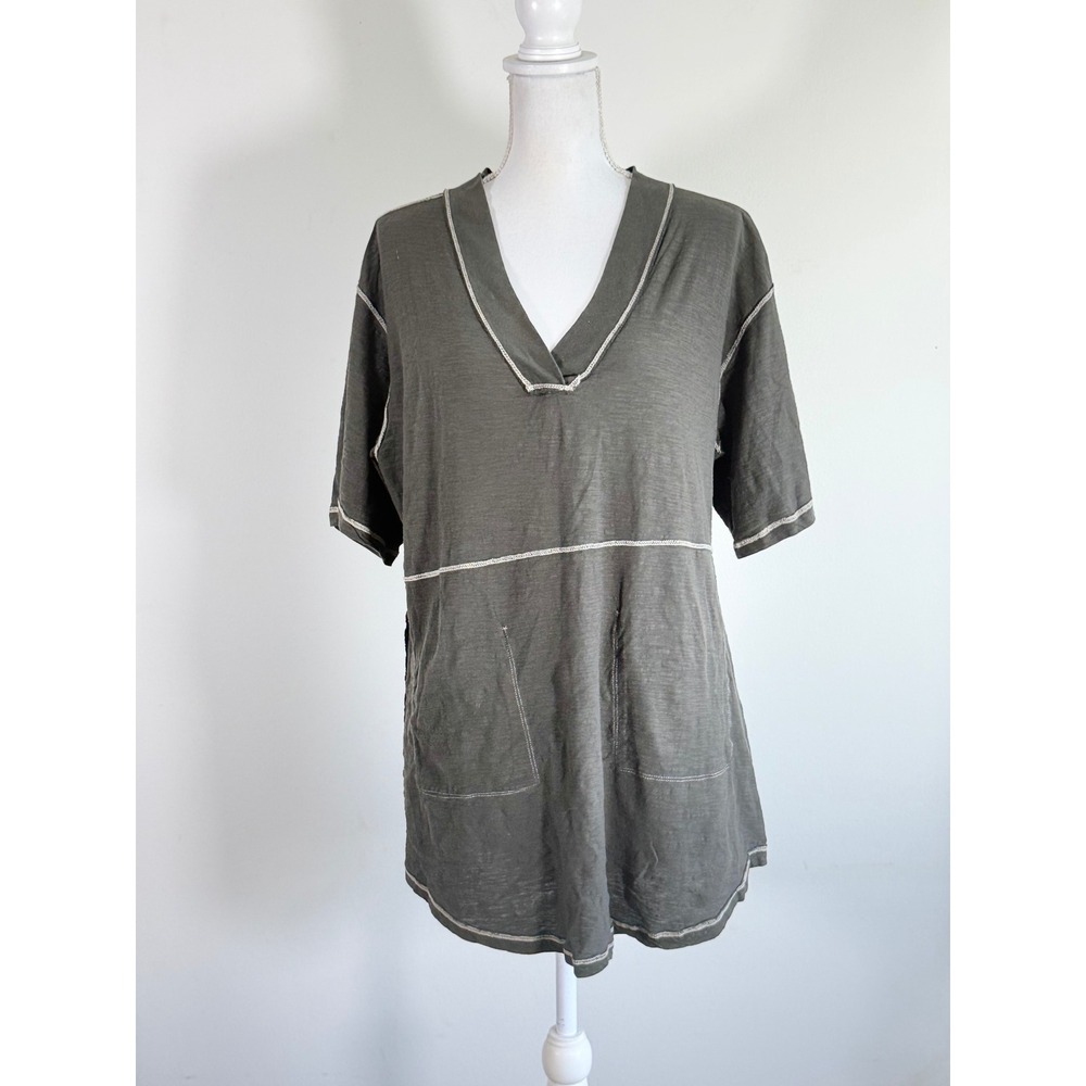 Natural Life Charlie V-Neck Cotton Tunic Dress Olive Green Patch Pockets Size S - Picture 4 of 11